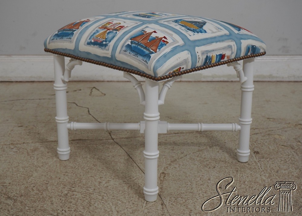 66108EC: Pair Nautical Newly Upholstered Bamboo Form Stools