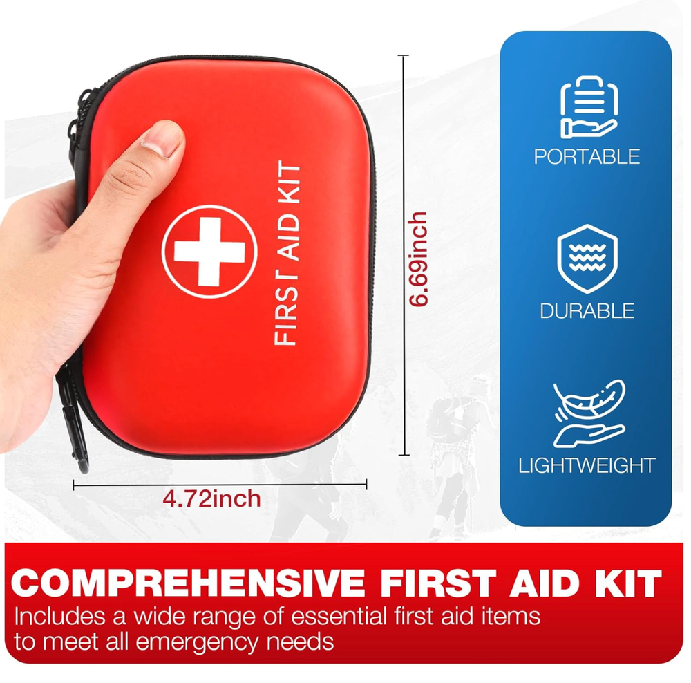 All-in-One Compact First Aid Kit with Waterproof Hard Shell Case - 100 PCS