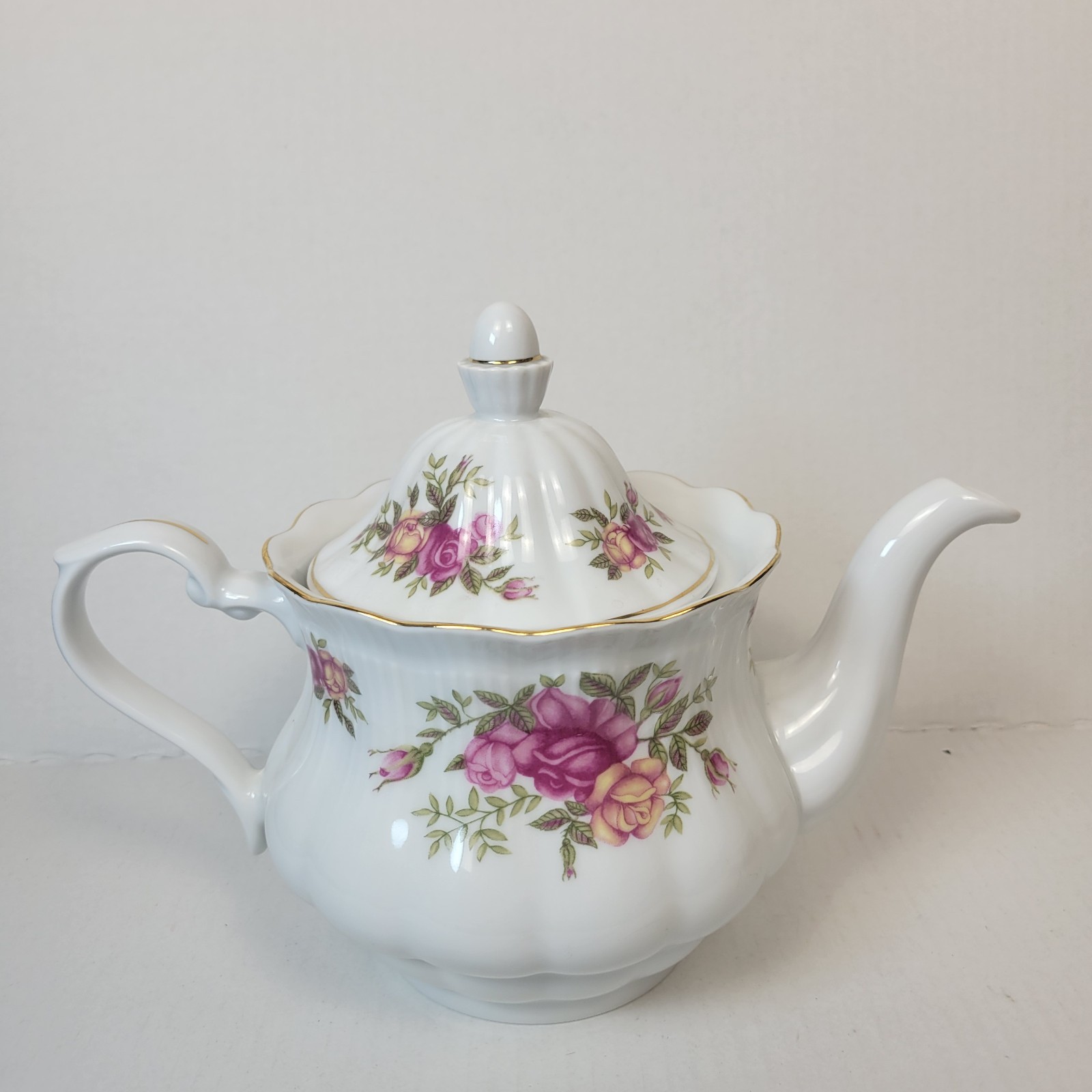 Crystal Clear Porcelain Teapot Pink Roses Gold Trim Poland Floral Tea Pot