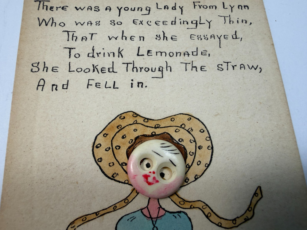Postcard Button Face ~ Lady from LynnWgo was so Thin