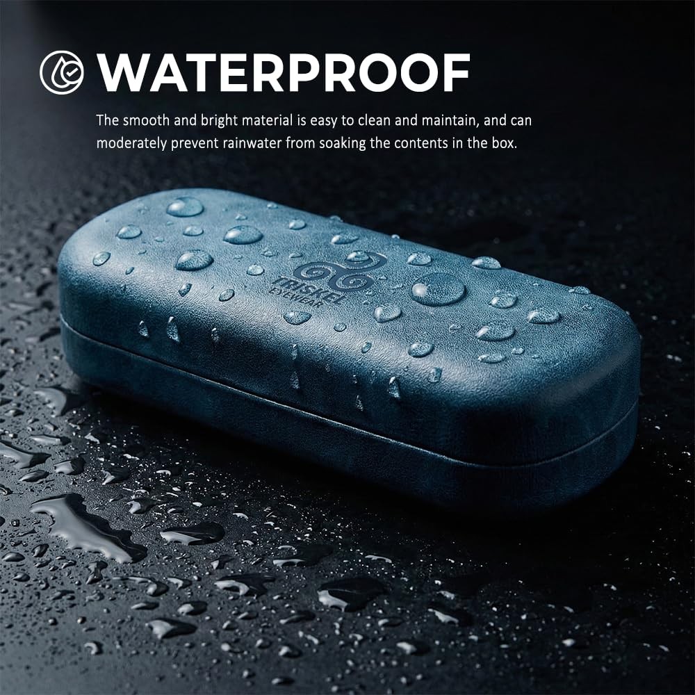 Rounded Rectangle Glasses Case – Hard Shell PU Leather Eyewear Case with Soft...