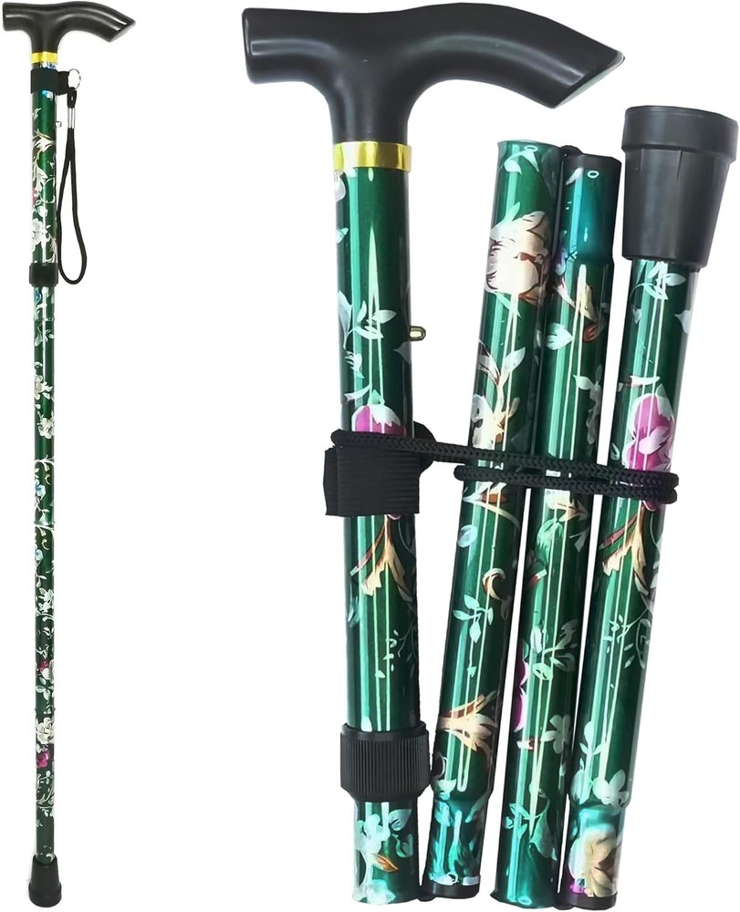 Compact Folding Cane with Ergonomic Grip - Lightweight 5-Level Adjustable Height