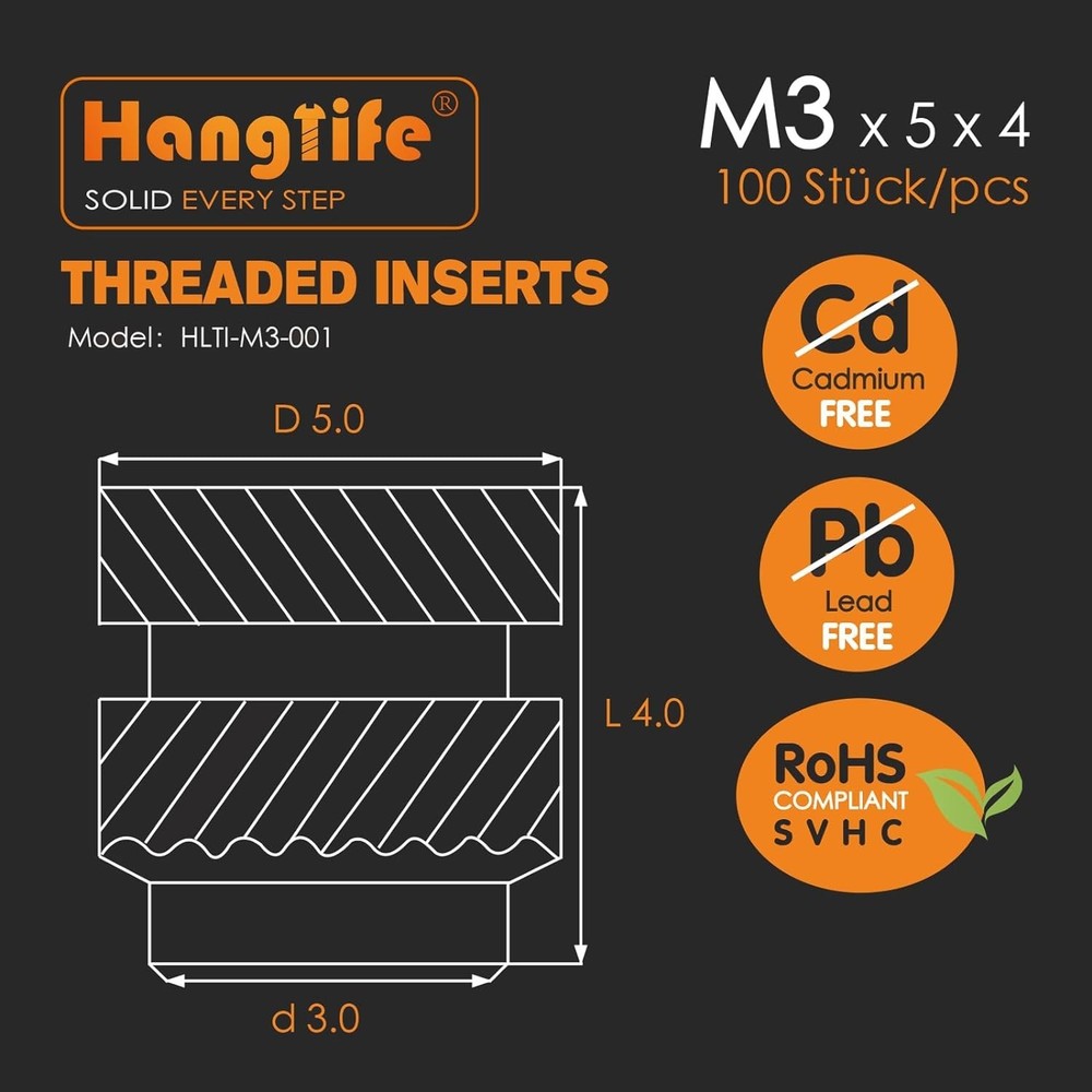 Heat-Set Threaded Inserts, M3 Heat Set Insert for 3D Printing Components and ...