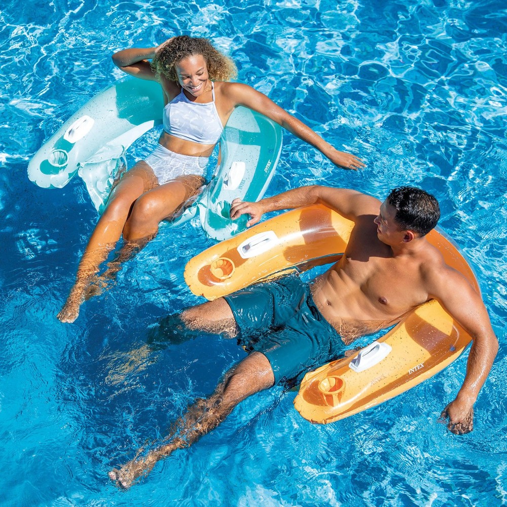 Intex Sit N Float Inflatable Lounge Pool Float with Cup Holders and Backrest