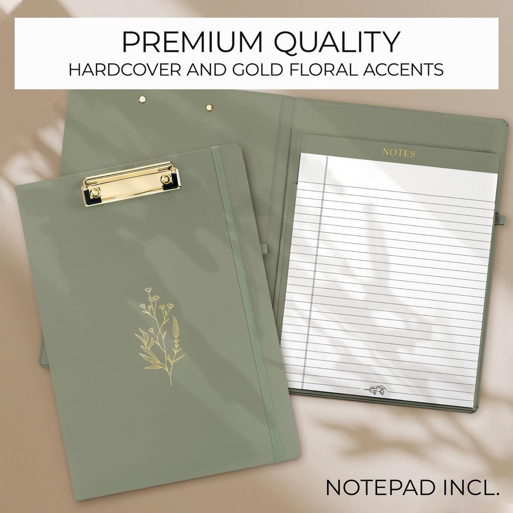 Lined Notepad Folio, Work Clipboard, Supplies, Interior Pocket