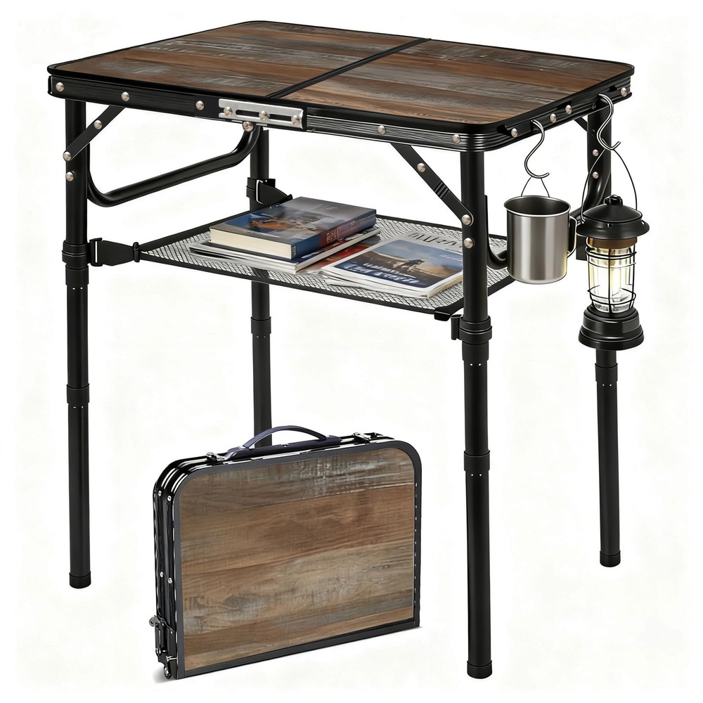 Folding Picnic Table 2ft Portable Camping Table Adjustable Heights Metal Alum...