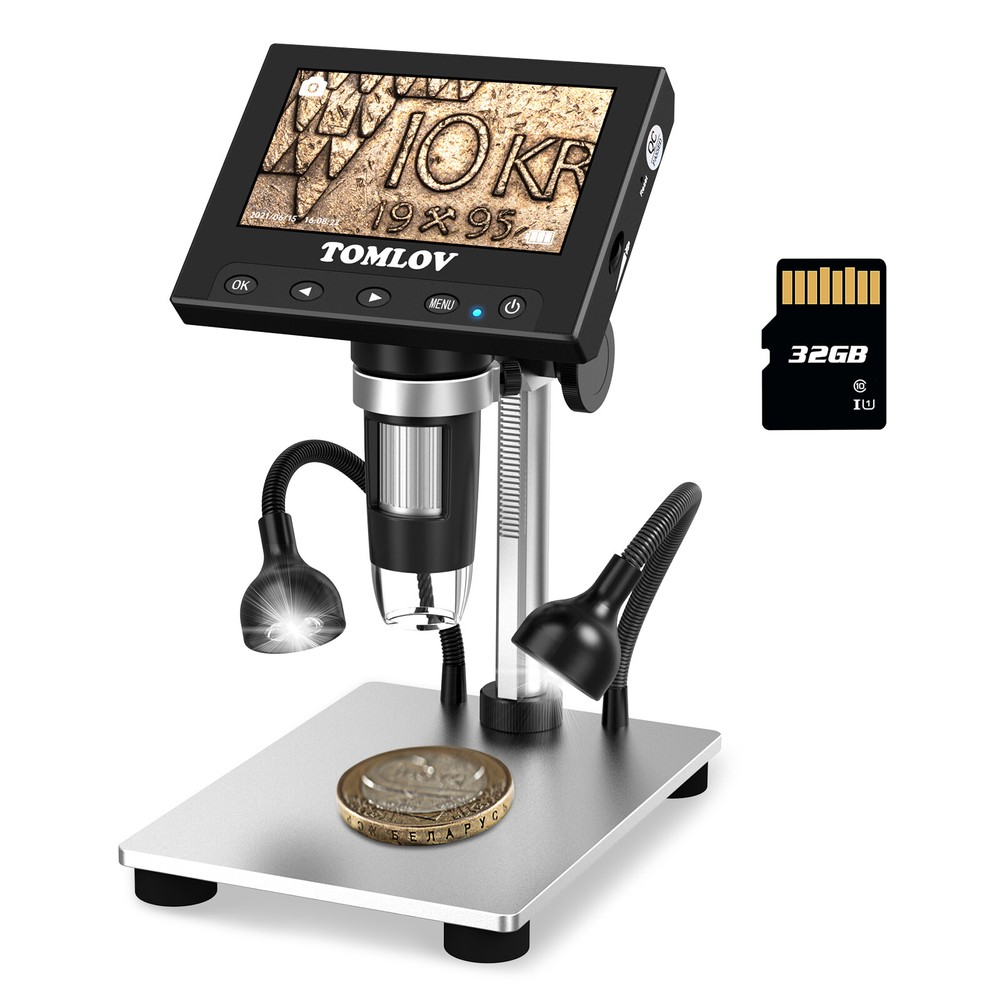 TOMLOV 1000X Digital Microscope Camera 4.3" LCD Coin magnifier solder workbench