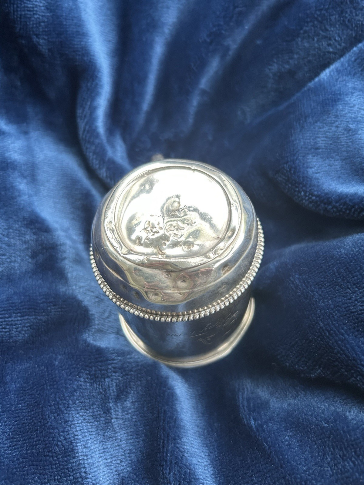 Antique STERLING Silver Baby Cup Heavy Engr. C.A.F.,Jr. May 15, 1910 89.4 Grams