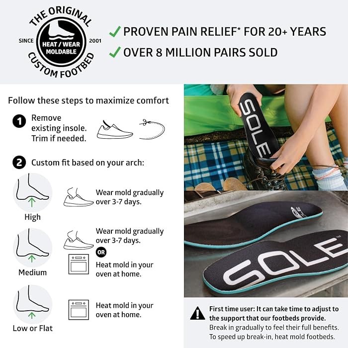 SOLE Active Thick Insoles Orthotic Arch Support Plantar Fasciitis Relief Comfort