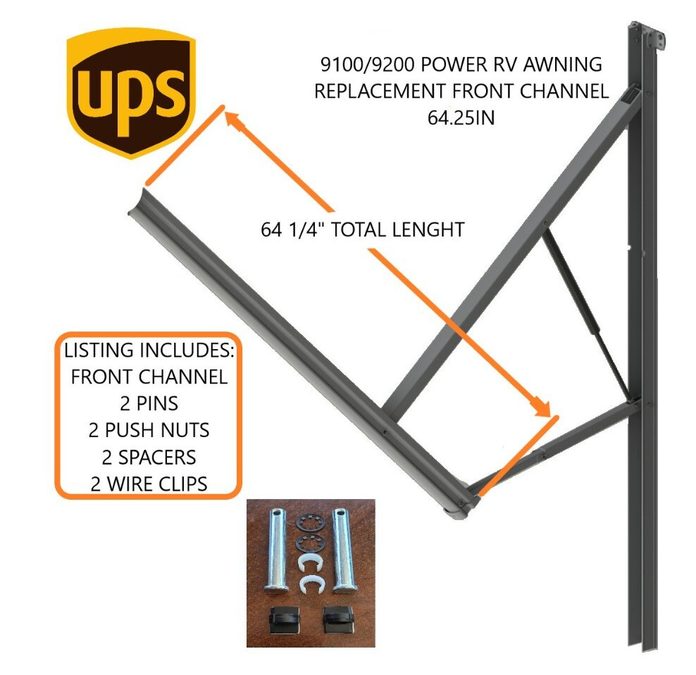 9100/9200 POWER RV AWNING REPLACEMENT FRONT CHANNEL 64.25IN BLACK W/PINS