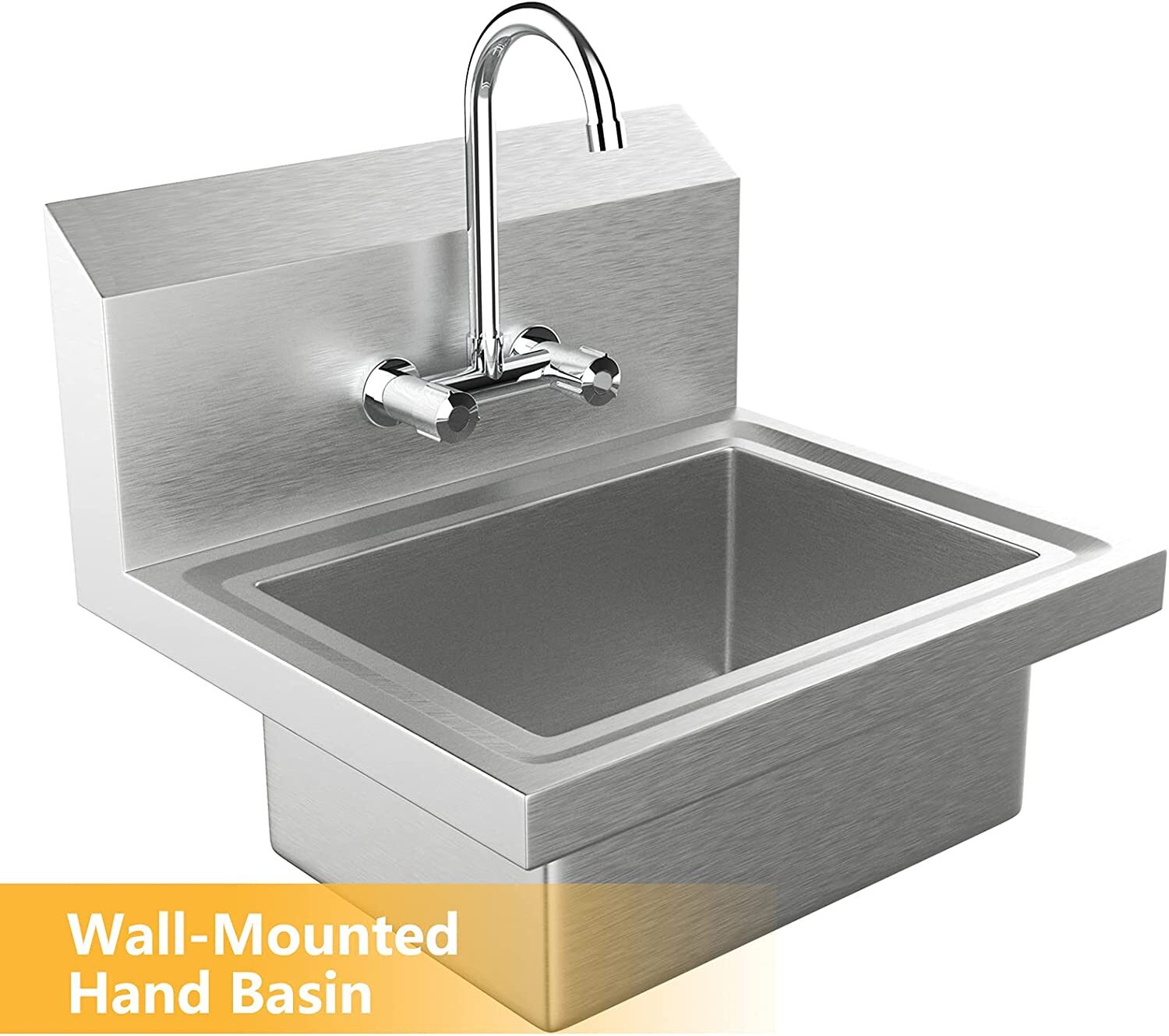 Commercial Sink Hand Washing Basin Stainless Steel Hand Sink w/ Hot&Cold Faucet