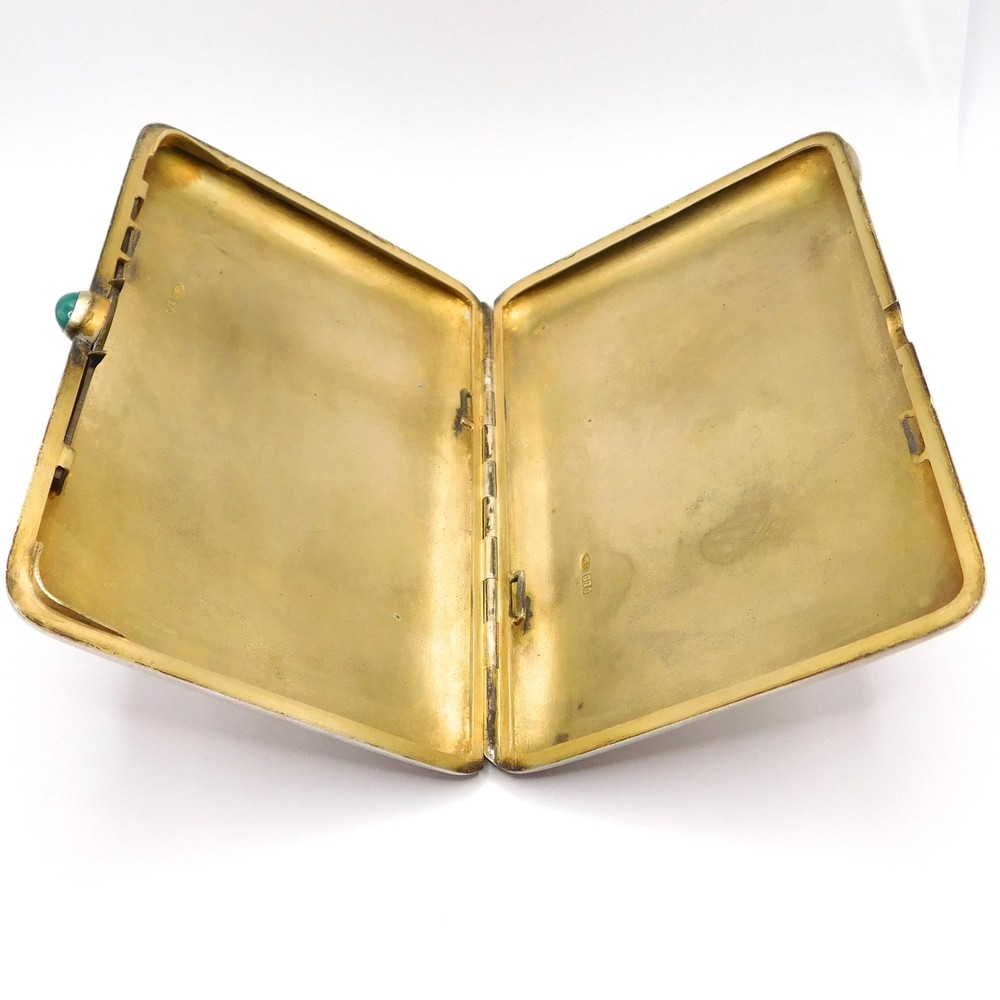 RUSSIAN IMPERIAL ARTS & CRAFTS SILVER & CHRYSOPRASE CIGARETTE CASE
