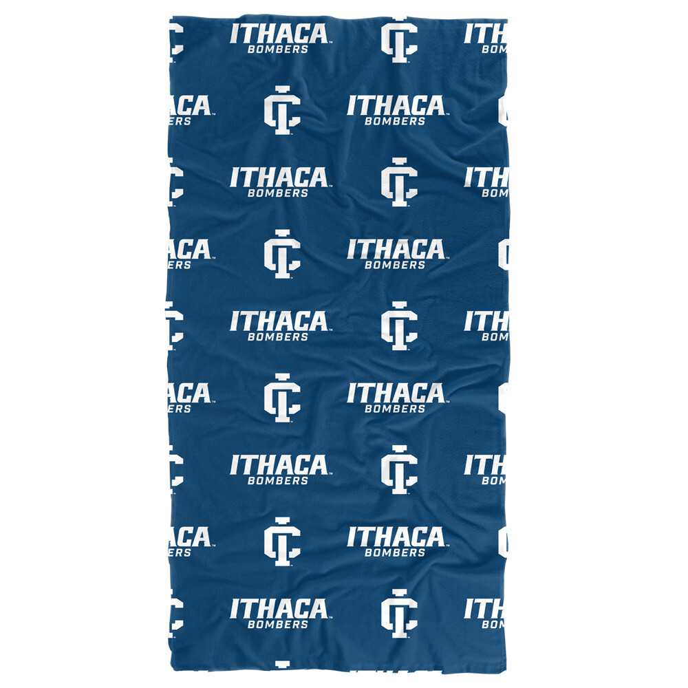 Ithaca College Beach Towel/Bath Towel, 30"x60" Logo Pattern