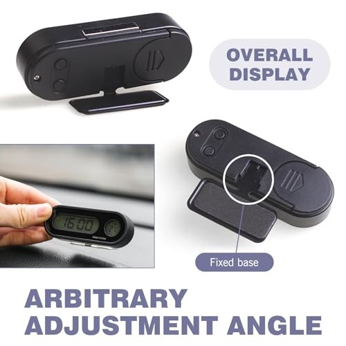 Black Mini Waterproof LED Digital Clock with Temperature Display, Adjustable