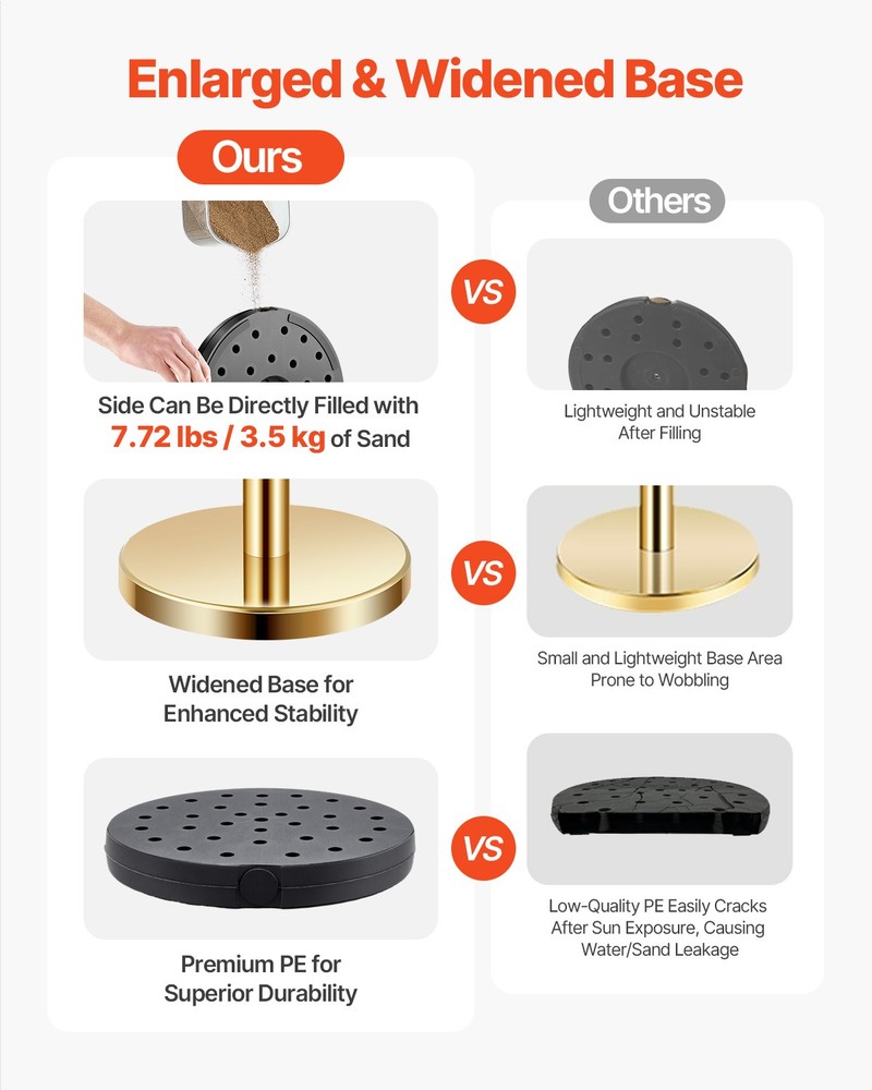 VEVOR 4Pcs Gold Stanchion Post Crowd Control Queue Barrier Sand Injection Base