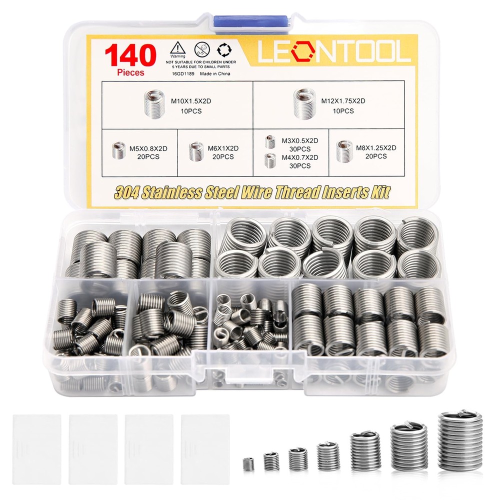 LEONTOOL 140 Pcs 304 Stainless Steel Wire Thread Inserts One Size, silver