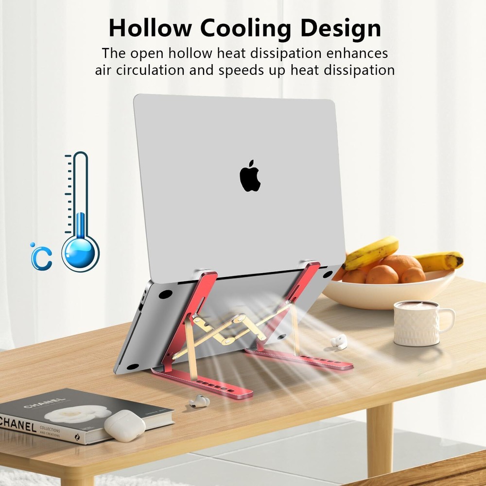 Laptop Stand, Computer Tablet Adjustable Aluminum Foldable D102 Red