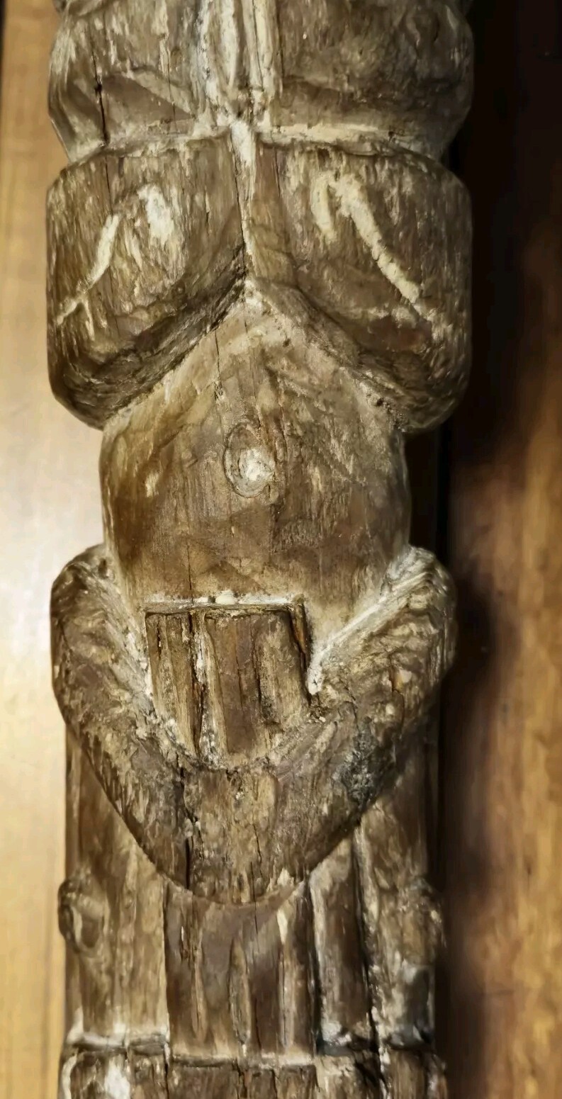 FINE OLD Carved Wood Tiki Totem Sculpture 1900’s Great Patina 7x7x14.