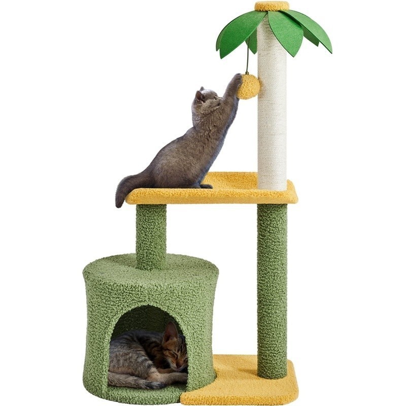 Coconut Palm Cat Tree Multi-Level Scratching Post Cozy Condo Bending Perch New