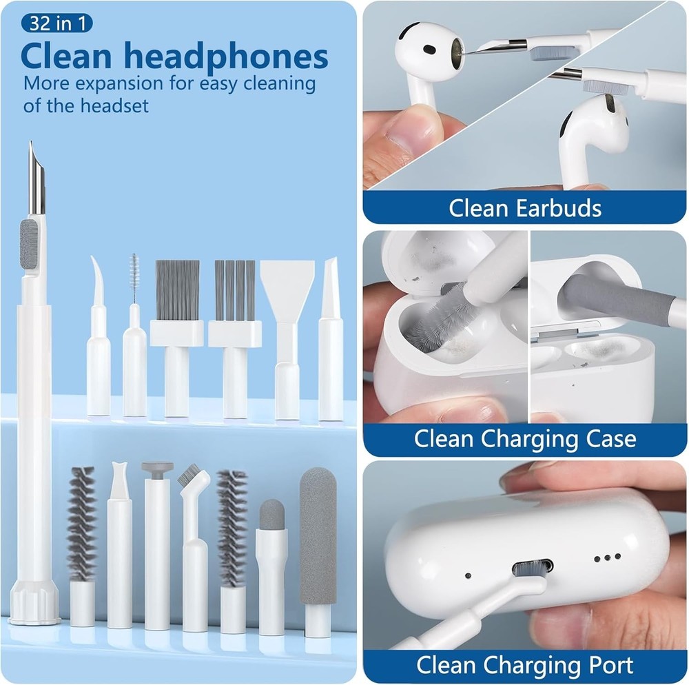32-in-1 Cell Phone Cleaning Kit with SIM Tool, Brushes & Stylus for Electronics