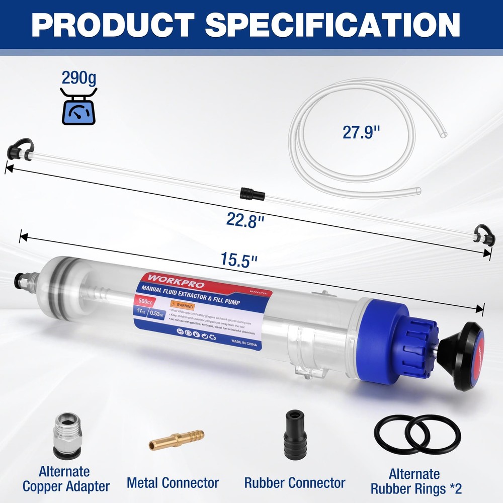 WORKPRO 500CC Manual Fluid Extractor, Multi-Purpose Oil Syringe, 500cc