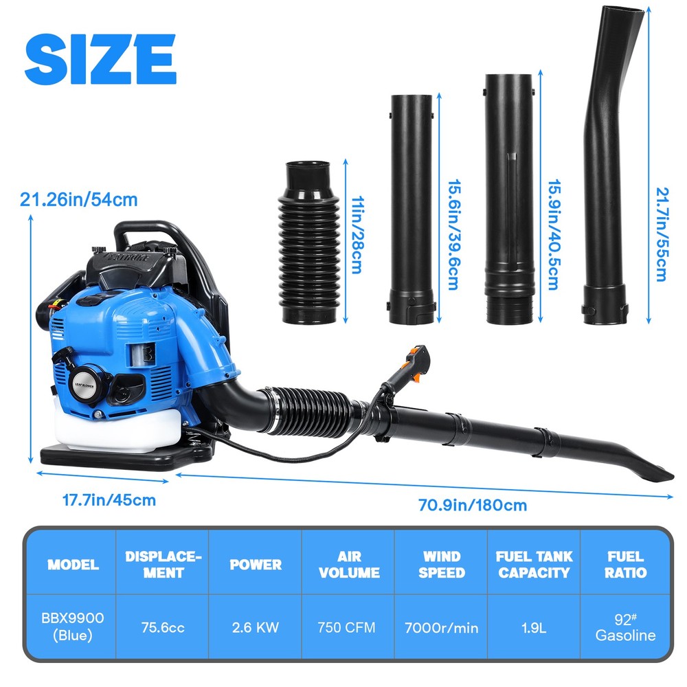 Leaf Blower, 75.6CC Gas Powered Backpack Leaf Blower, 4-Stroke Snow Blower