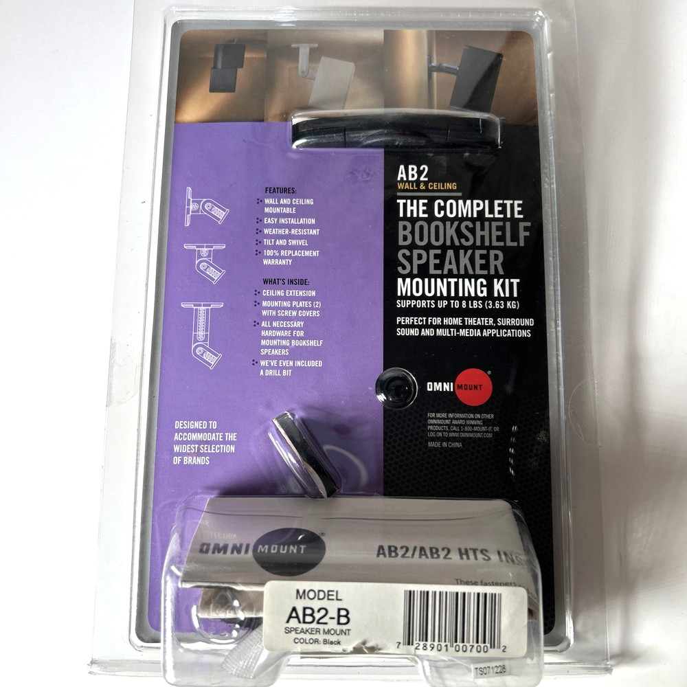 Bookshelf Ceiling Speaker Mounting Kit OmniMount AB2-B Audio Basics Black *NEW*