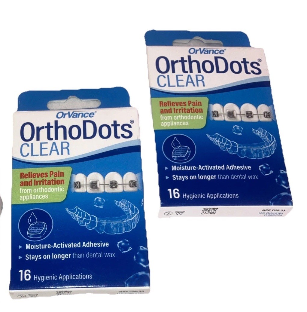 2 Pk OrVance OrthoDots CLEAR Adhesive Covers For Braces Relief Orthodontic Pain