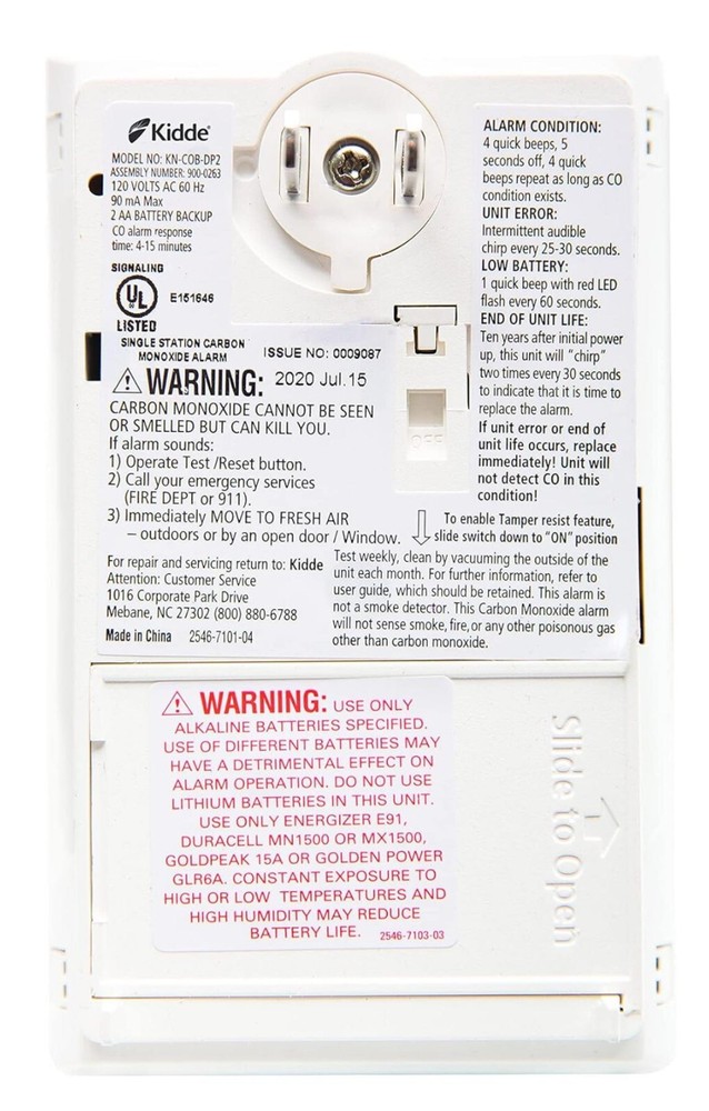 Kidde Carbon Monoxide Detector – Plug-In, AA Battery Backup, Test-Hush Button