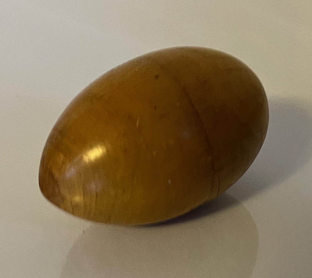 Antique 19th c. Wooden Treen Egg Opens to Needle Case with Thread Spool