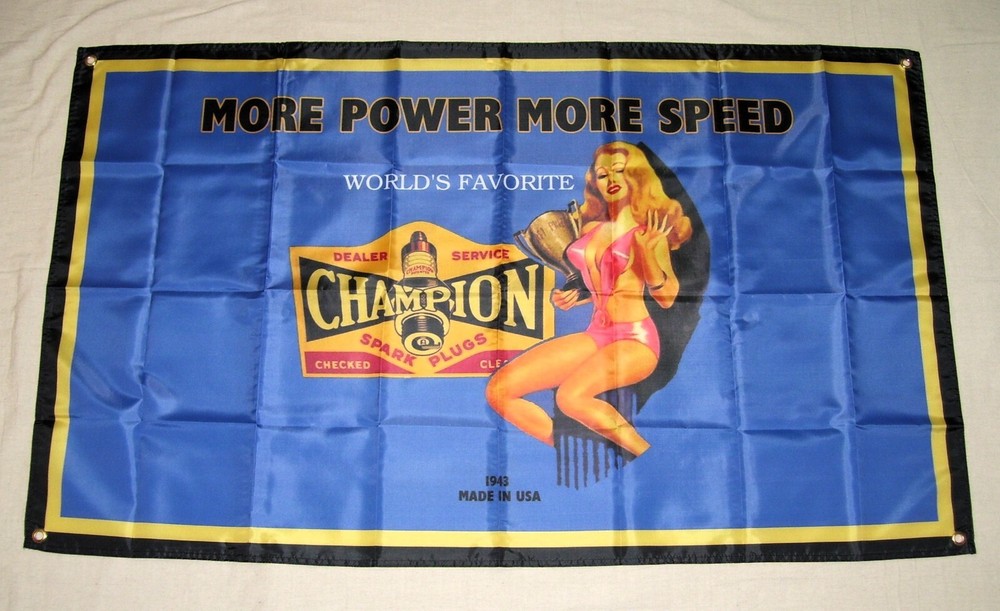 CHAMPION SPARK PLUGS SIGN 3'X5' FLAG BANNER SPARK PLUG MAN CAVE FAST SHIPPING