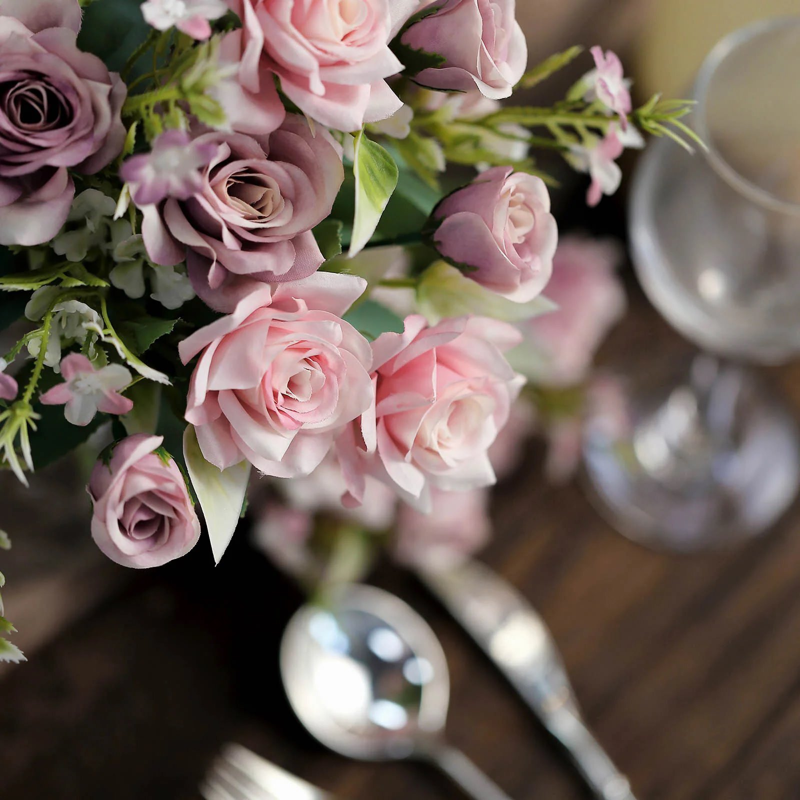 DUSTY ROSE 4 Bushes 12" Silk Roses Artificial FLOWERS Bouquets Party Home