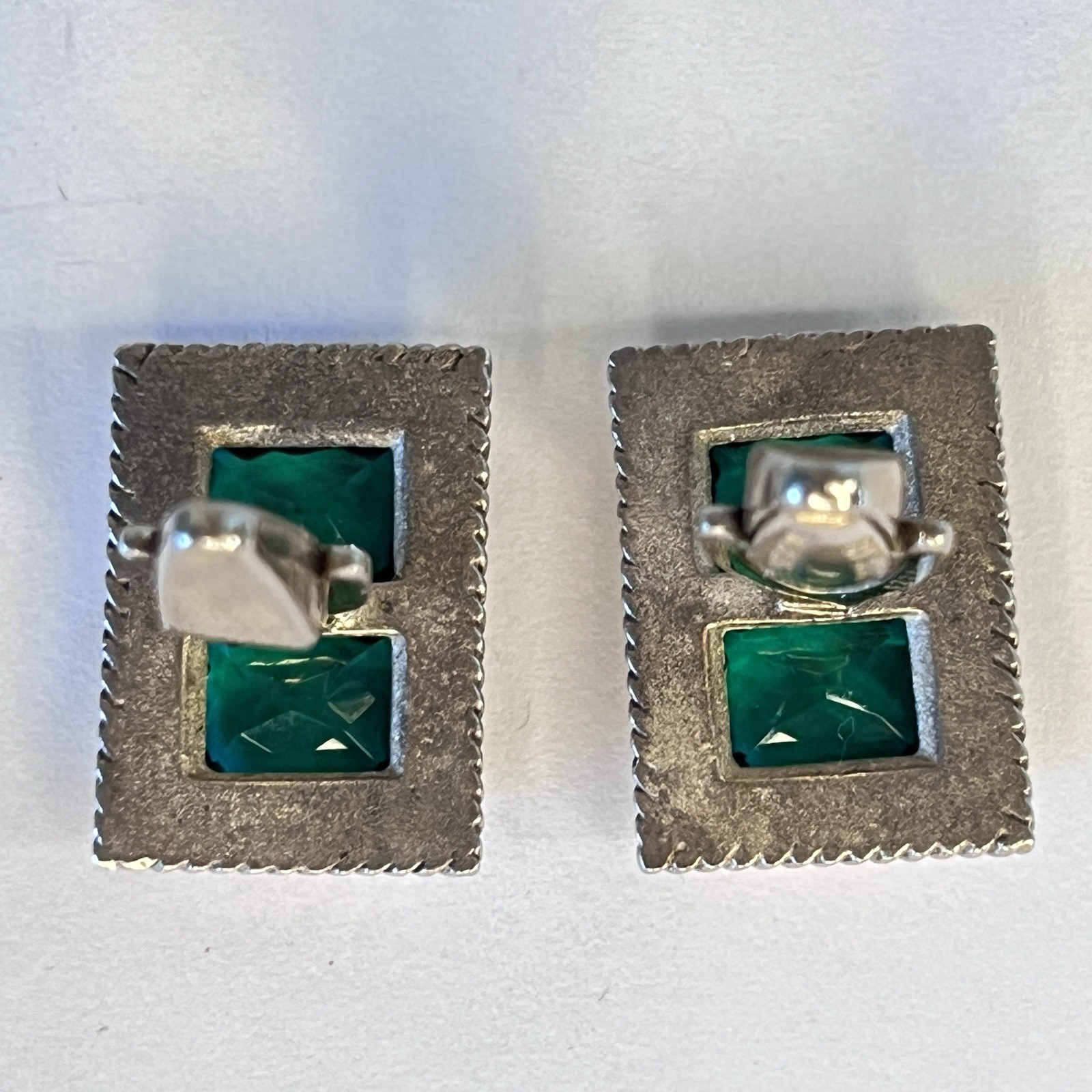 925 Sterling Silver Vintage Cuff Links DA VINCI Green Emerald cut Crystal slx