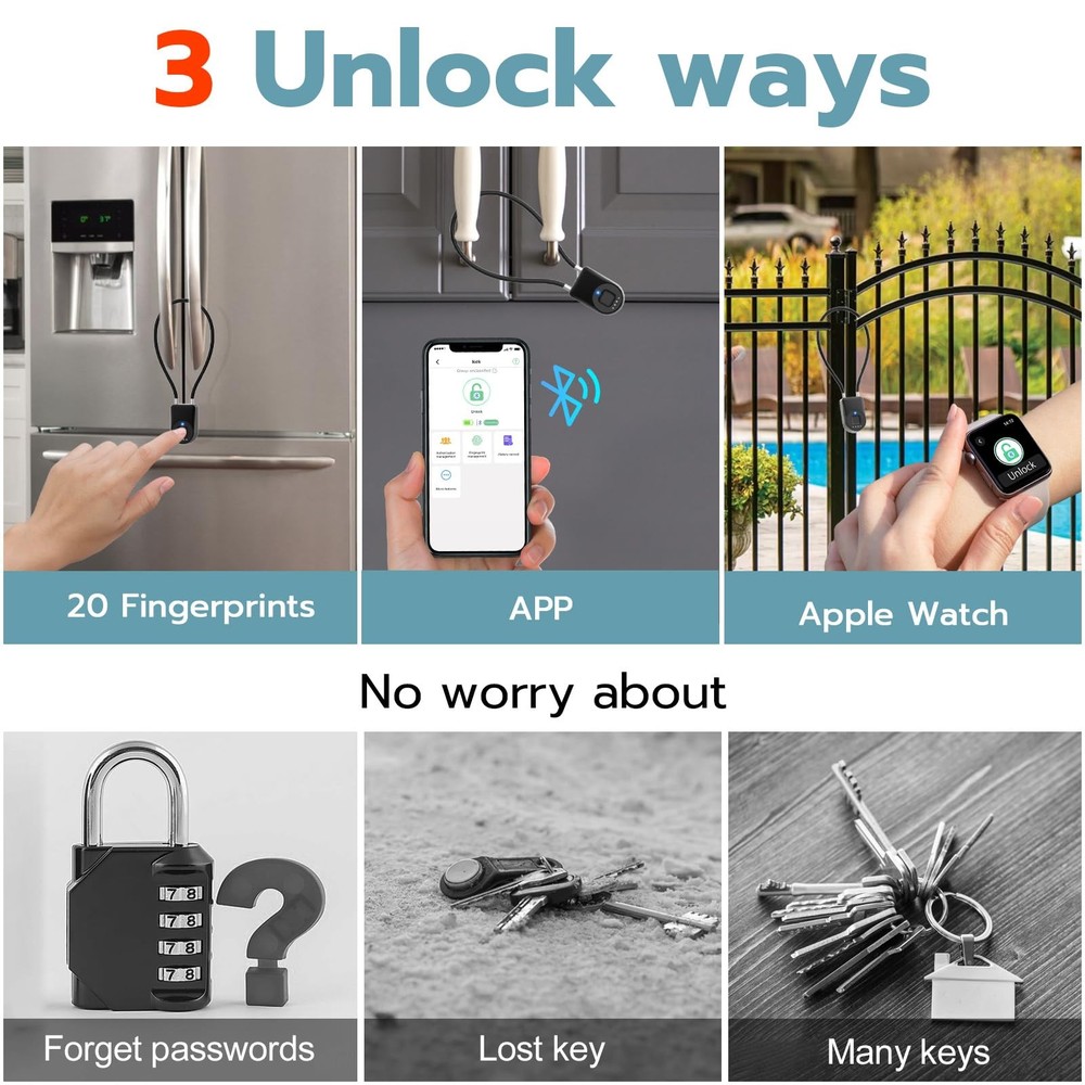Fingerprint Cable Lock, Fridge Locks with Fingerprint Bluetooth APP Control, ...