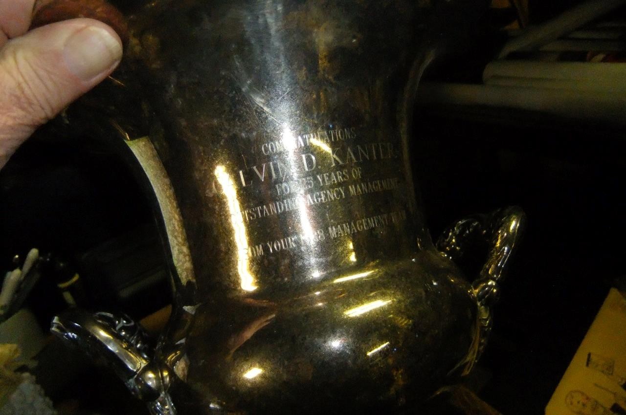 large silver plated ice bucket wine cooler pedestal trophy cup -by Towle