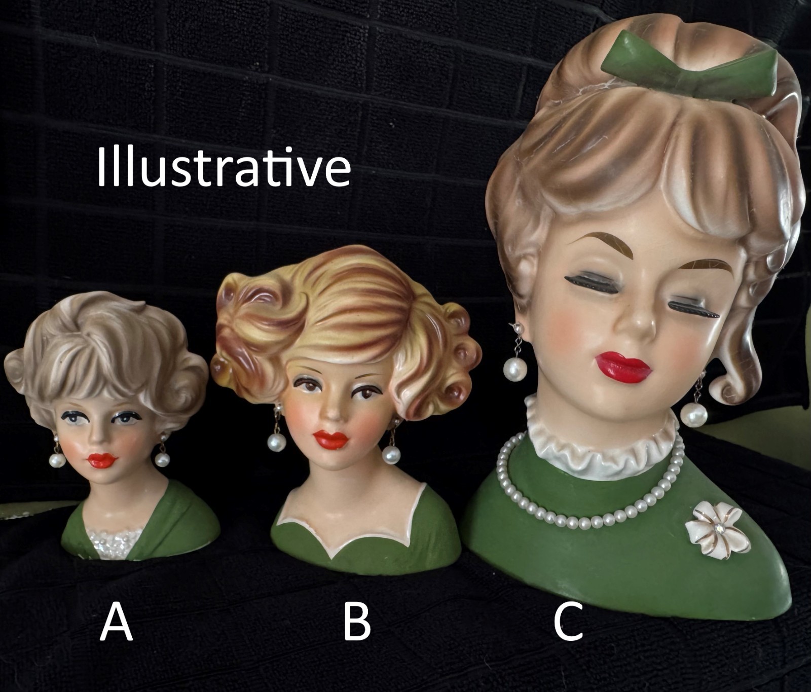 1 Pair REPLACEMENT LADY HEAD VASE HEADVASE EARRINGS ANTIQUE WHITE PEARLS BRASS