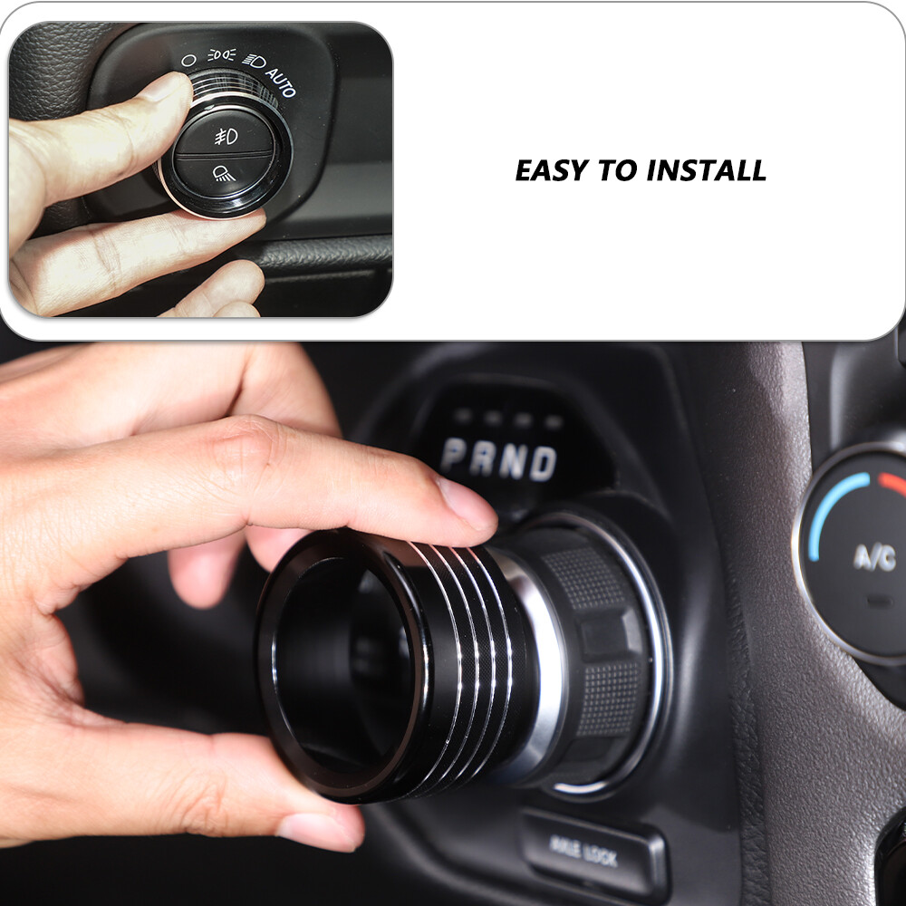 Headlight & Gear Shift Switch Knob Cover Trim Ring For Dodge RAM 1500 2019+Black