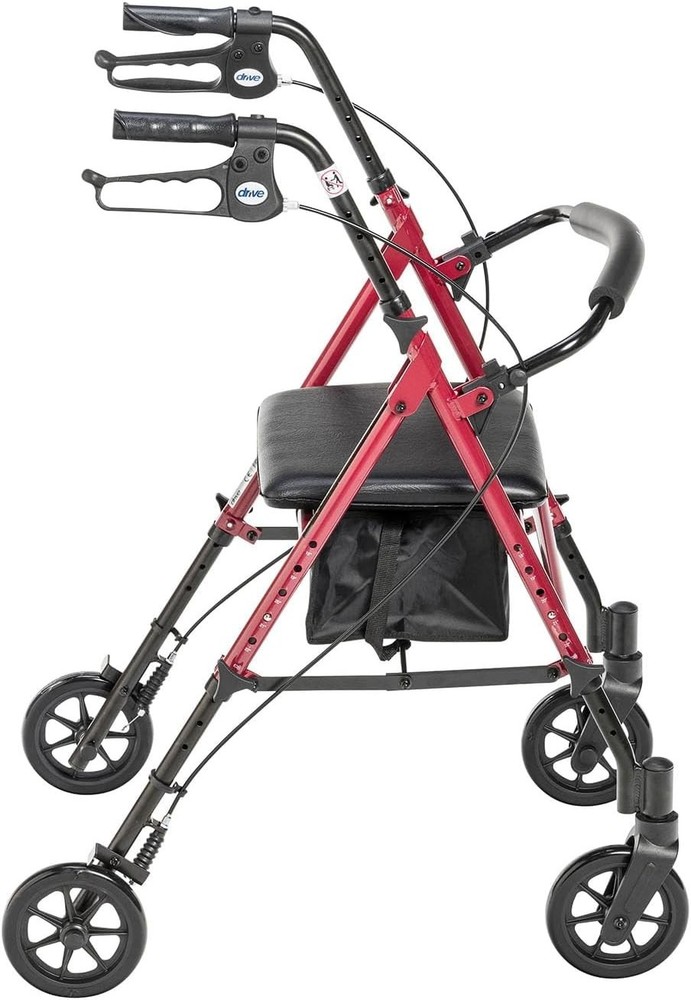 Drive Medical RTL10261RD Foldable Rollator Walker with Seat - Adjustable Handles