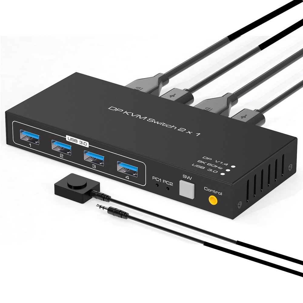 DC12V1A DP KVM USB Switch 2x1 Adapter Replacement For 2 Computers 1 Monitors