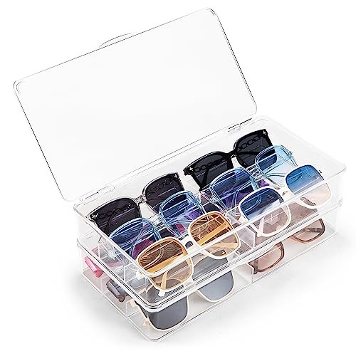 Acrylic Sunglasses Organizer with Lid, Stackable Glasses Storage Organizer -