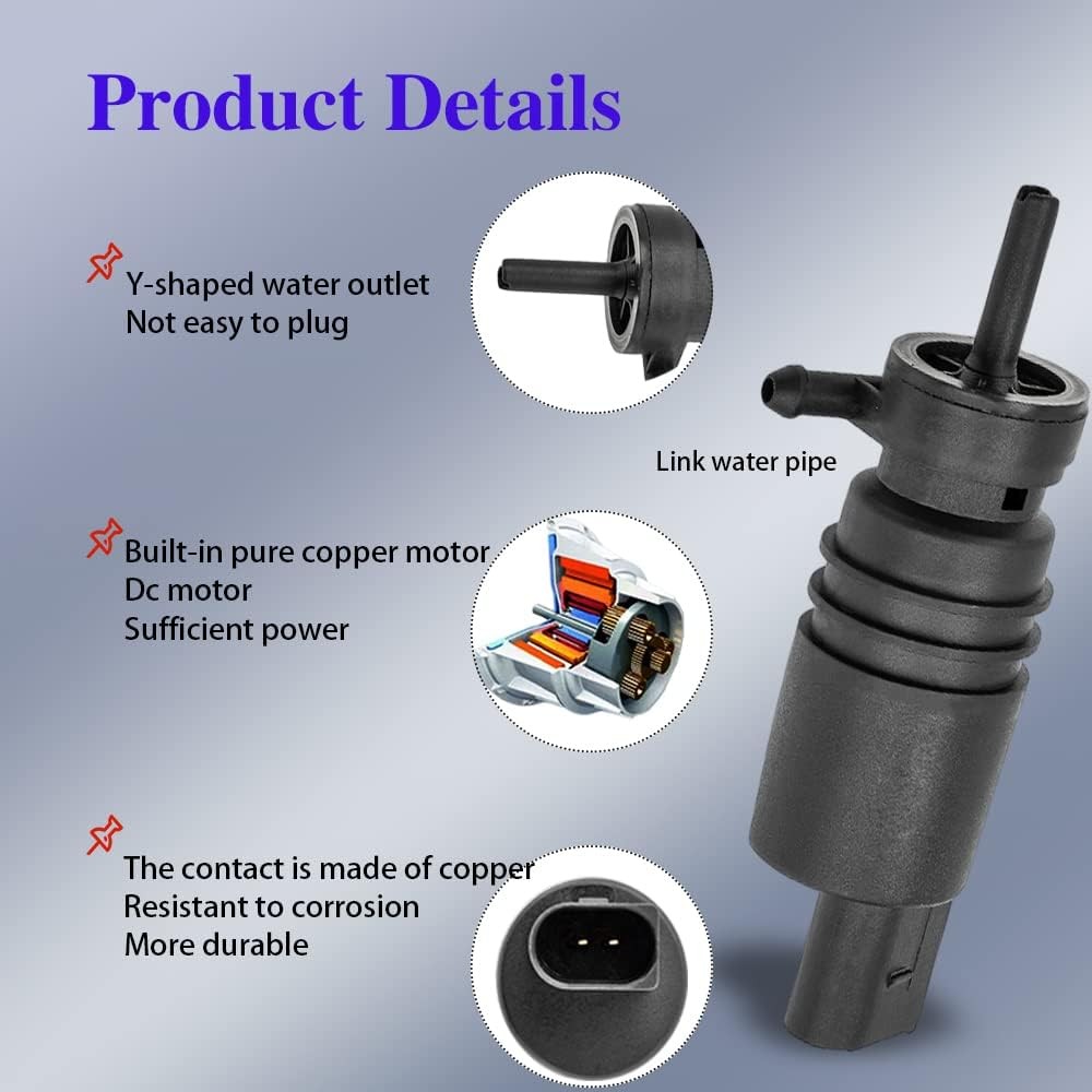Windshield Washer Pump, Compatible with BMW 328i E46 325i M3 M5 X3 X5 Z3 Z4...