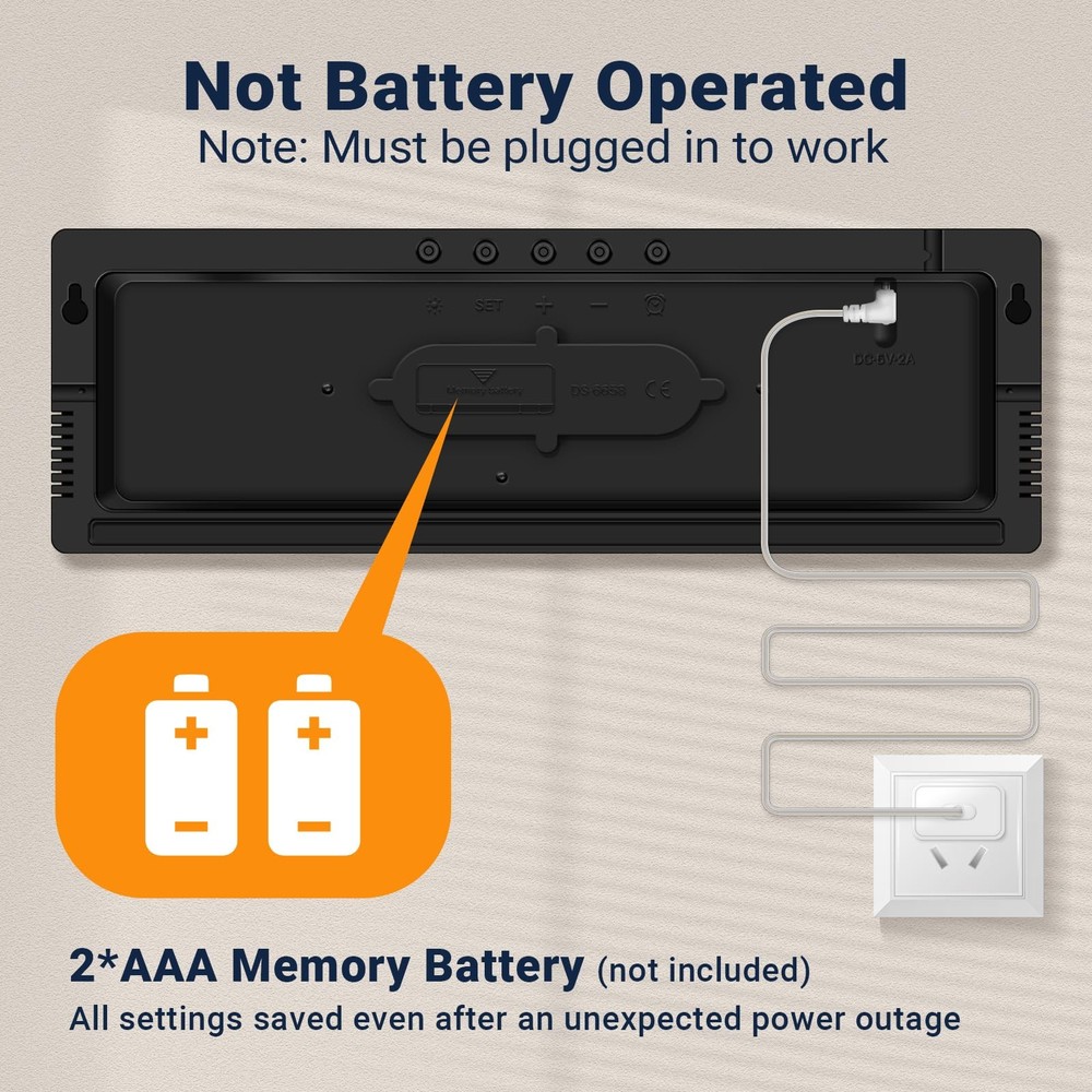 16.5" Large Digital Wall Clock with Remote Control, Auto-Dimming Display with...