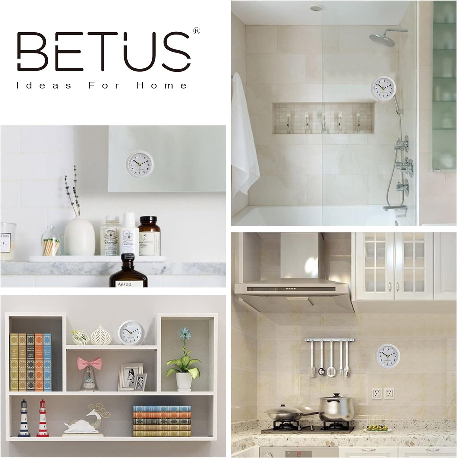 Betus Waterproof Bathroom Shower Clock with Large Suction Cup for Toilet Kitchen