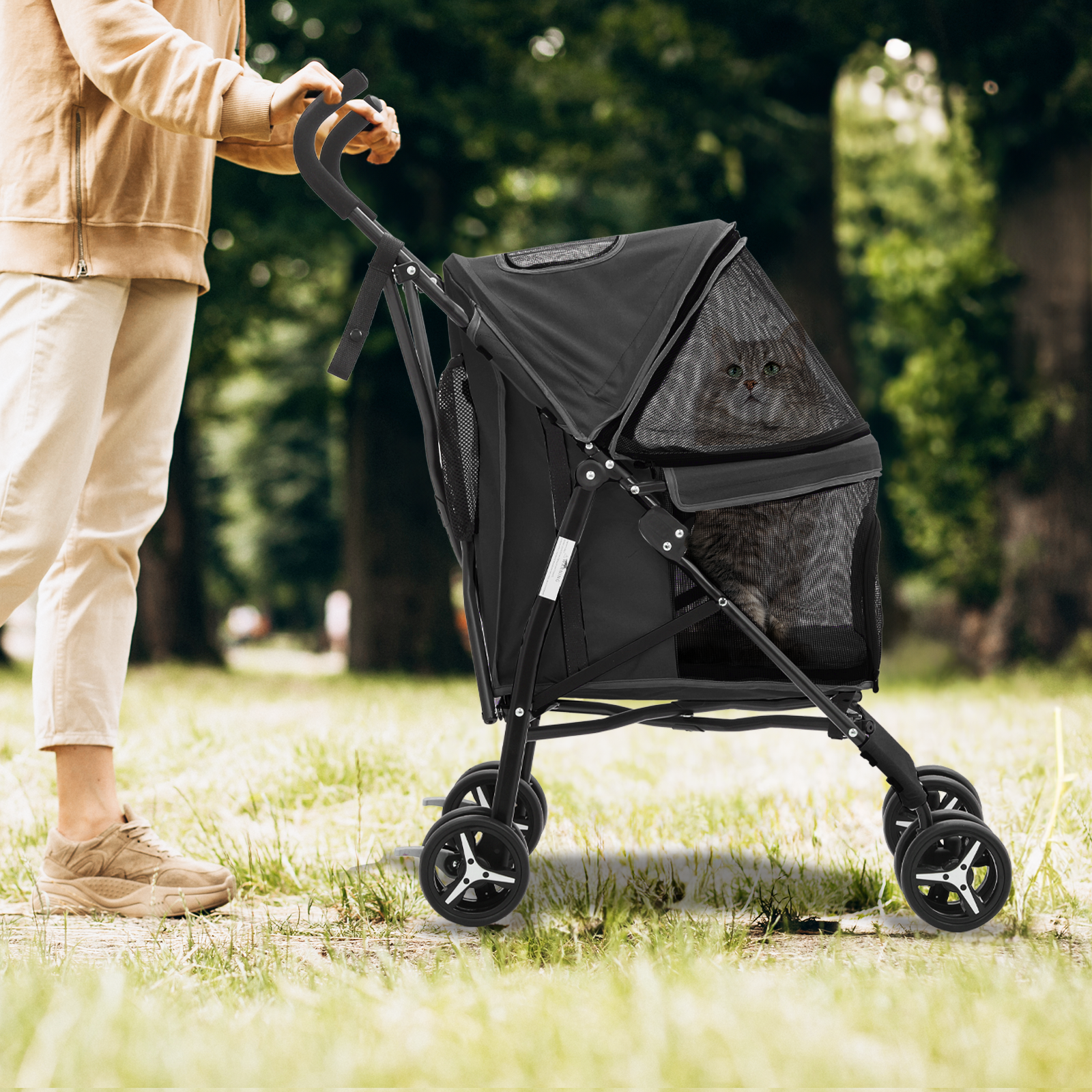 Folding 4-Wheels Dog Stroller Portable Adjustable Canopy Pet Travel Carrier Cart