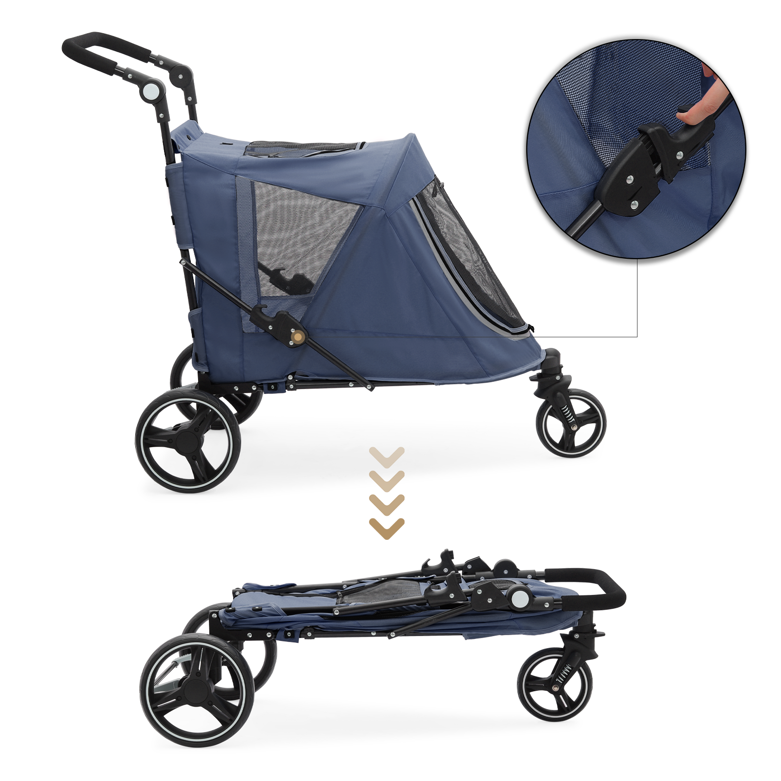 Foldable Dog Stroller Breathable Pet Travel Carrier Cart w/Foot Activated Lock