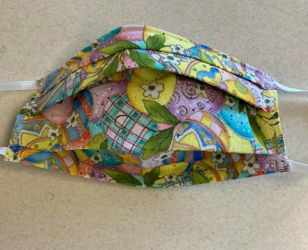 Easter Egg Collage on Easter Background.Pleated.Reuse.Cotton.Mask.
