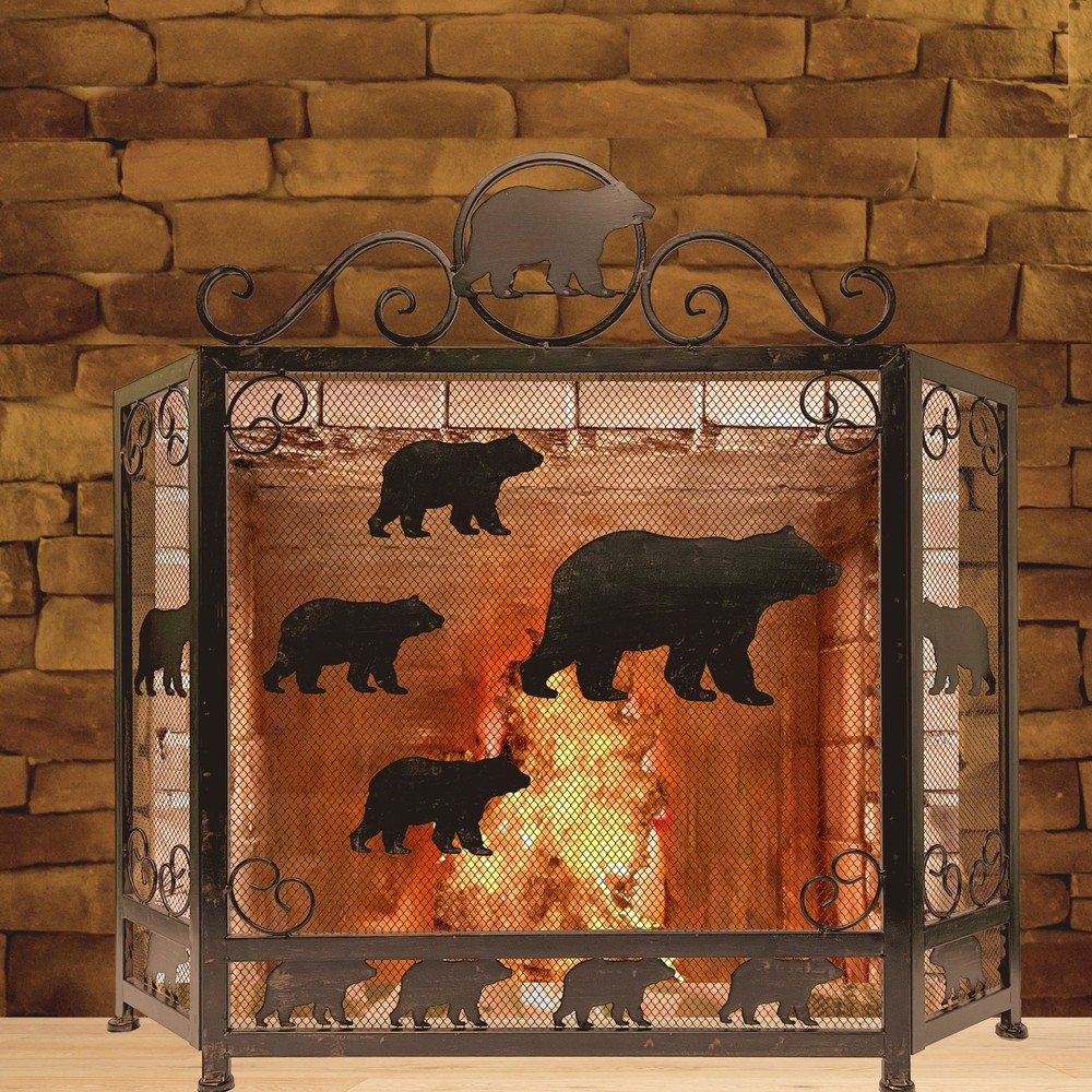 3-Panel Fireplace Screen with Sloth of Bears Design
