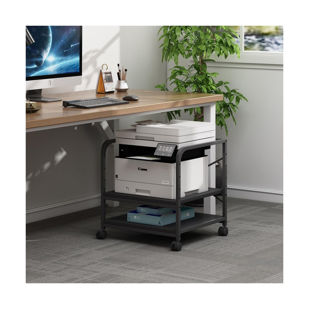 2 Tier Under Desk Printer Stand with Storage, 20 Inches Deep Large Printer Ta...