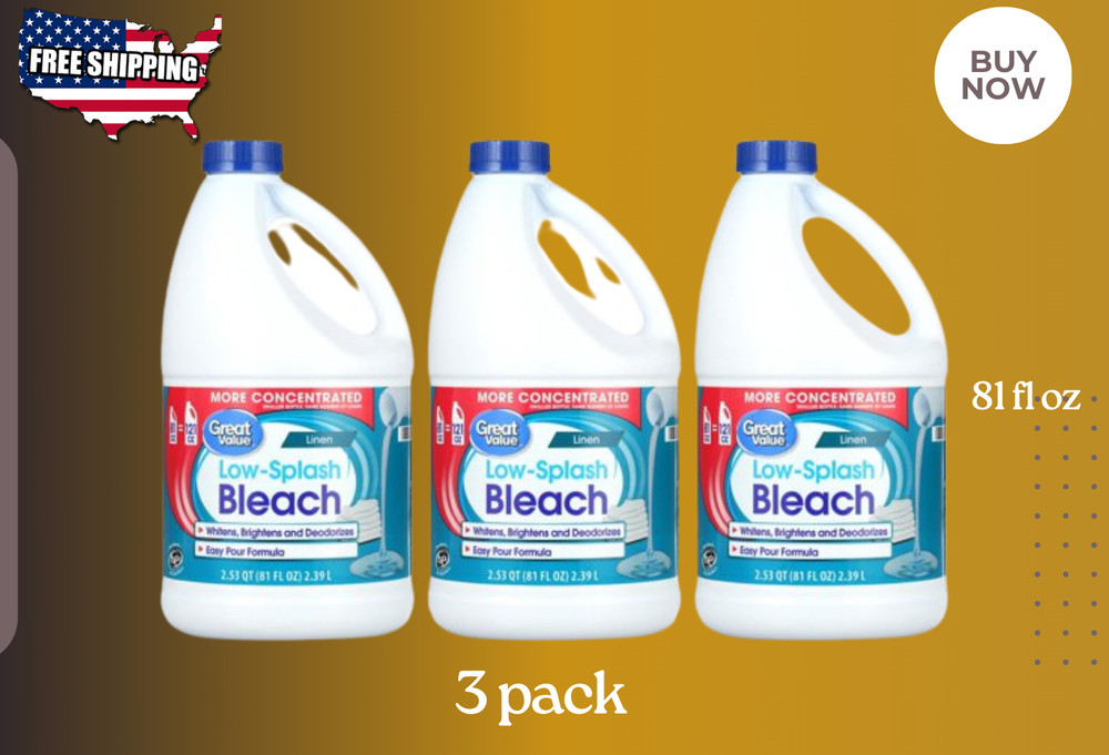 Great Value Low-Splash Bleach, Linen, 81 fl oz (3 pack)