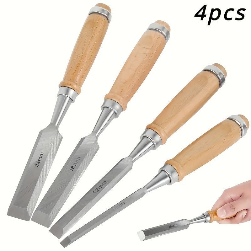 Hinoki 4pc Carving Chisel Set Chromium Vanadium Steel Woodworking Tools